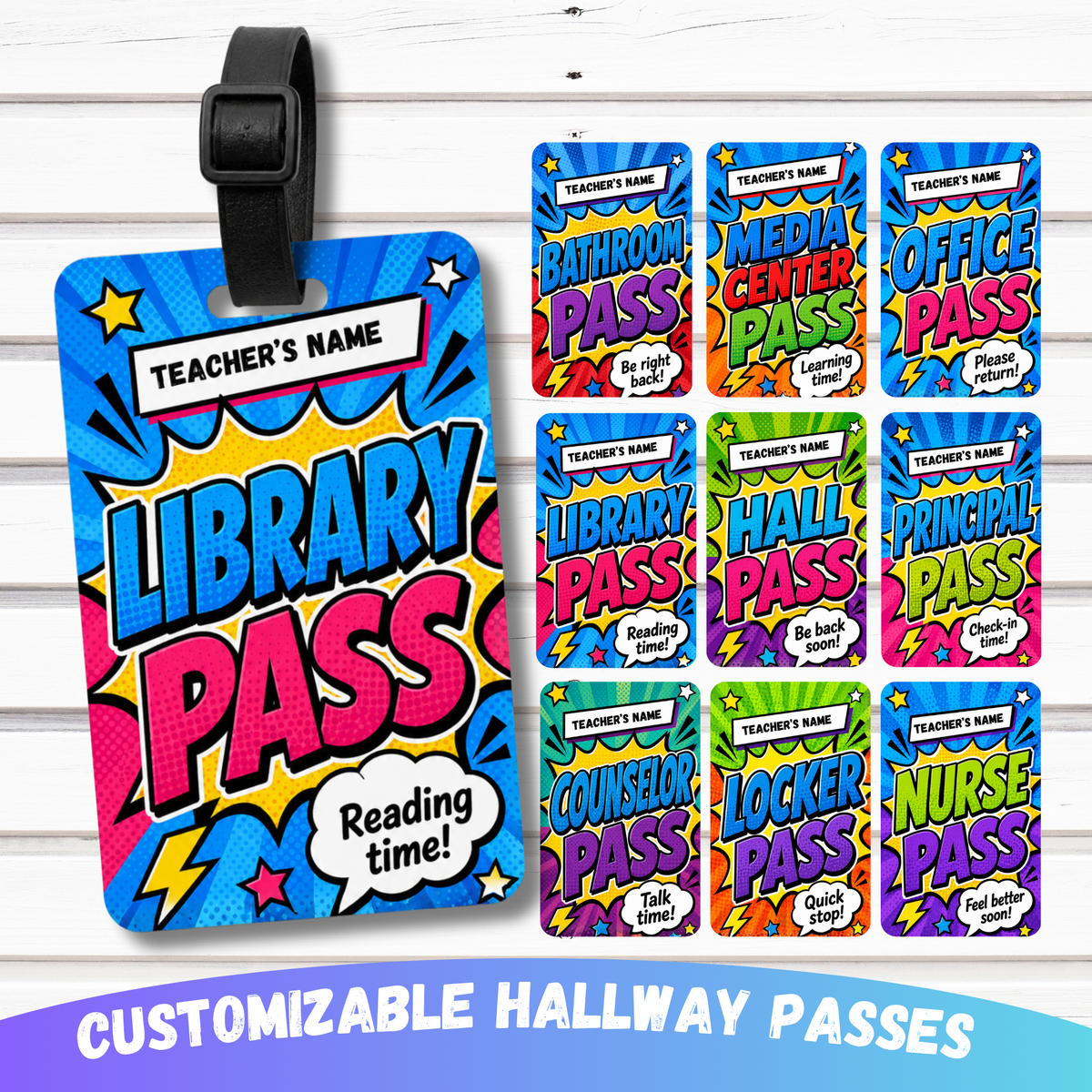 Personalized Teacher Hall Pass | Custom Classroom Passes | Bathroom, Library, Nurse, Office & School Passes