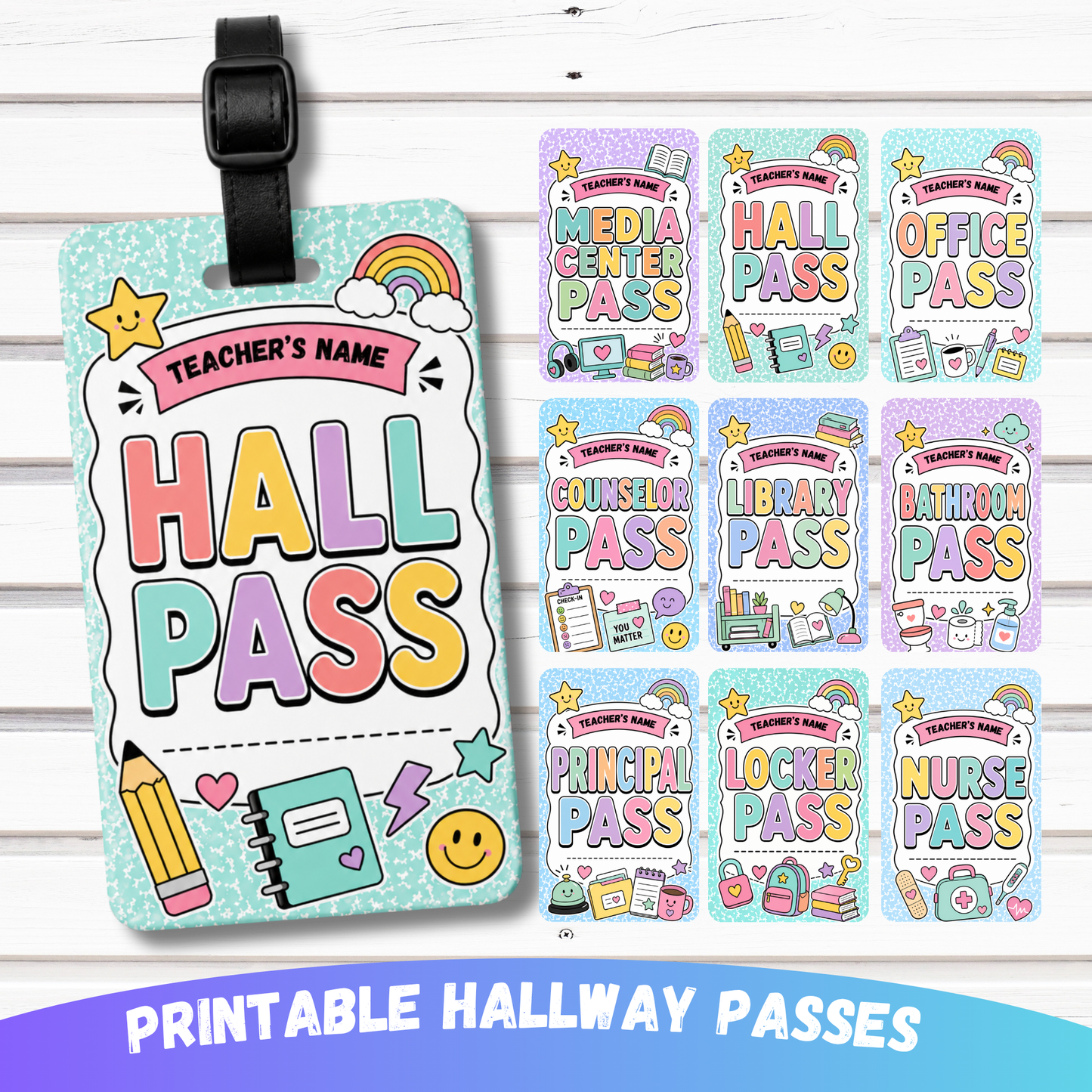 Personalized Teacher Hall Pass | Custom Classroom Passes | Bathroom, Library, Nurse, Office & School Passes