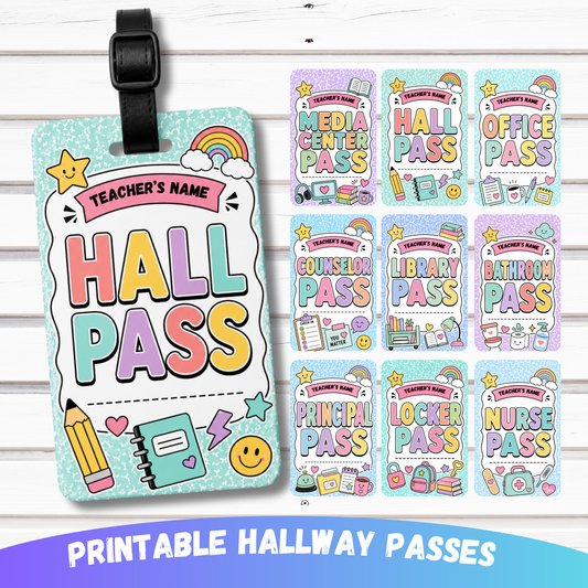 Personalized Teacher Hall Pass | Custom Classroom Passes | Bathroom, Library, Nurse, Office & School Passes