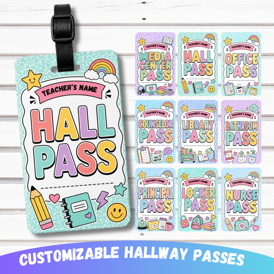 Personalized Teacher Hall Pass | Custom Classroom Passes | Bathroom, Library, Nurse, Office & School Passes