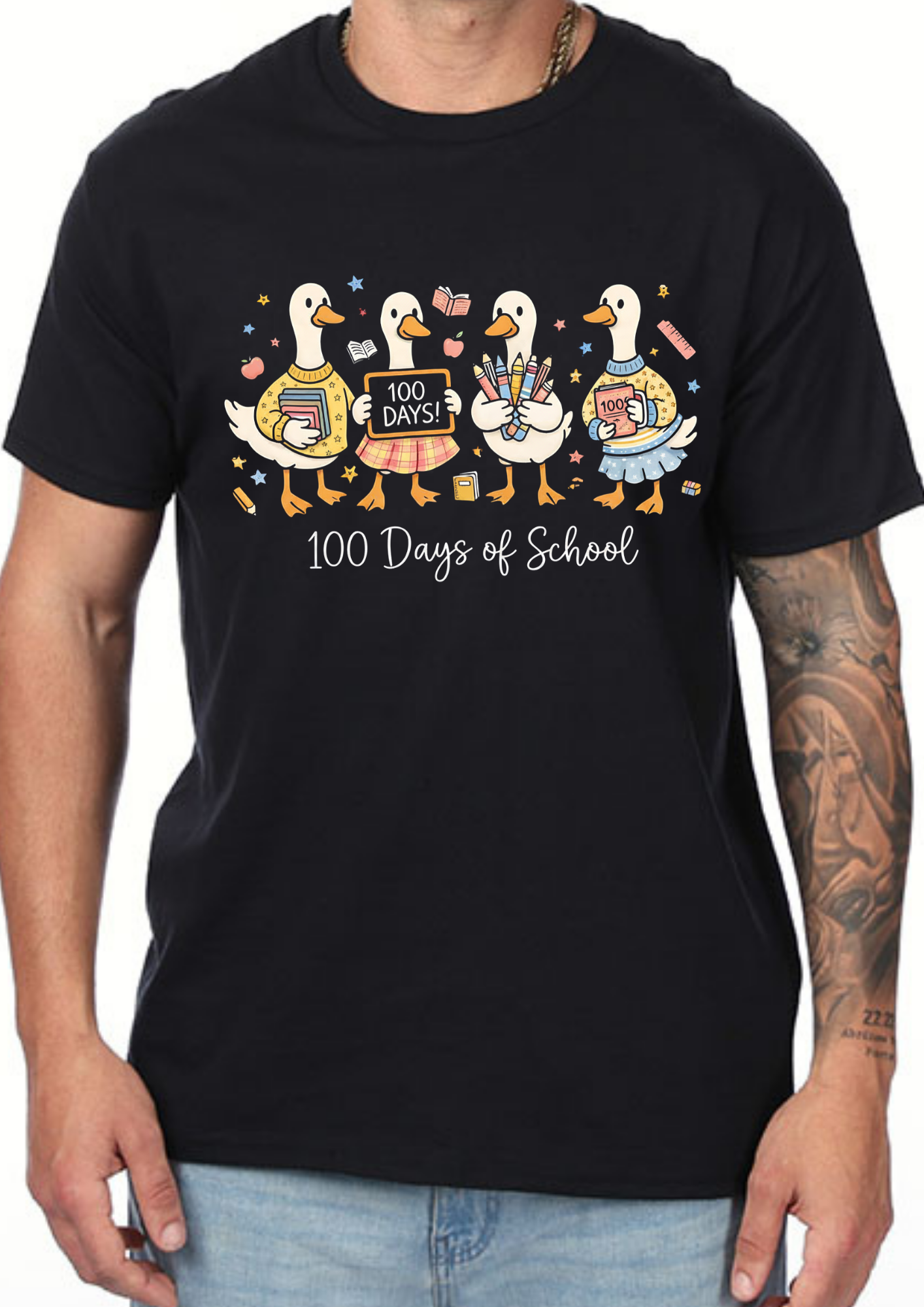 100 Days of School Ducks T-Shirt | Teacher & Student Shirt | Back to School Tee | Gildan Softstyle Adult Tee