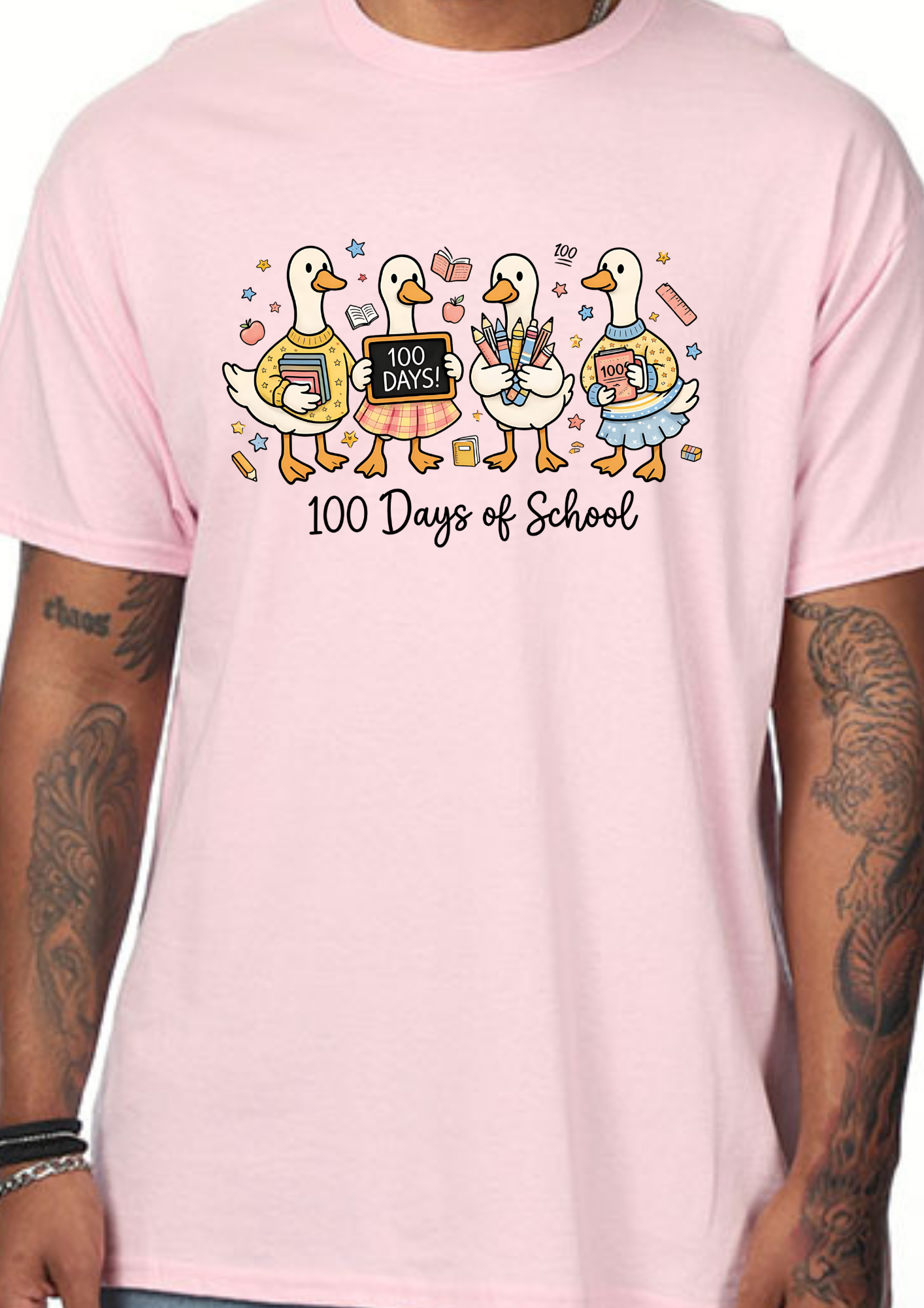 100 Days of School Ducks T-Shirt | Teacher & Student Shirt | Back to School Tee | Gildan Softstyle Adult Tee