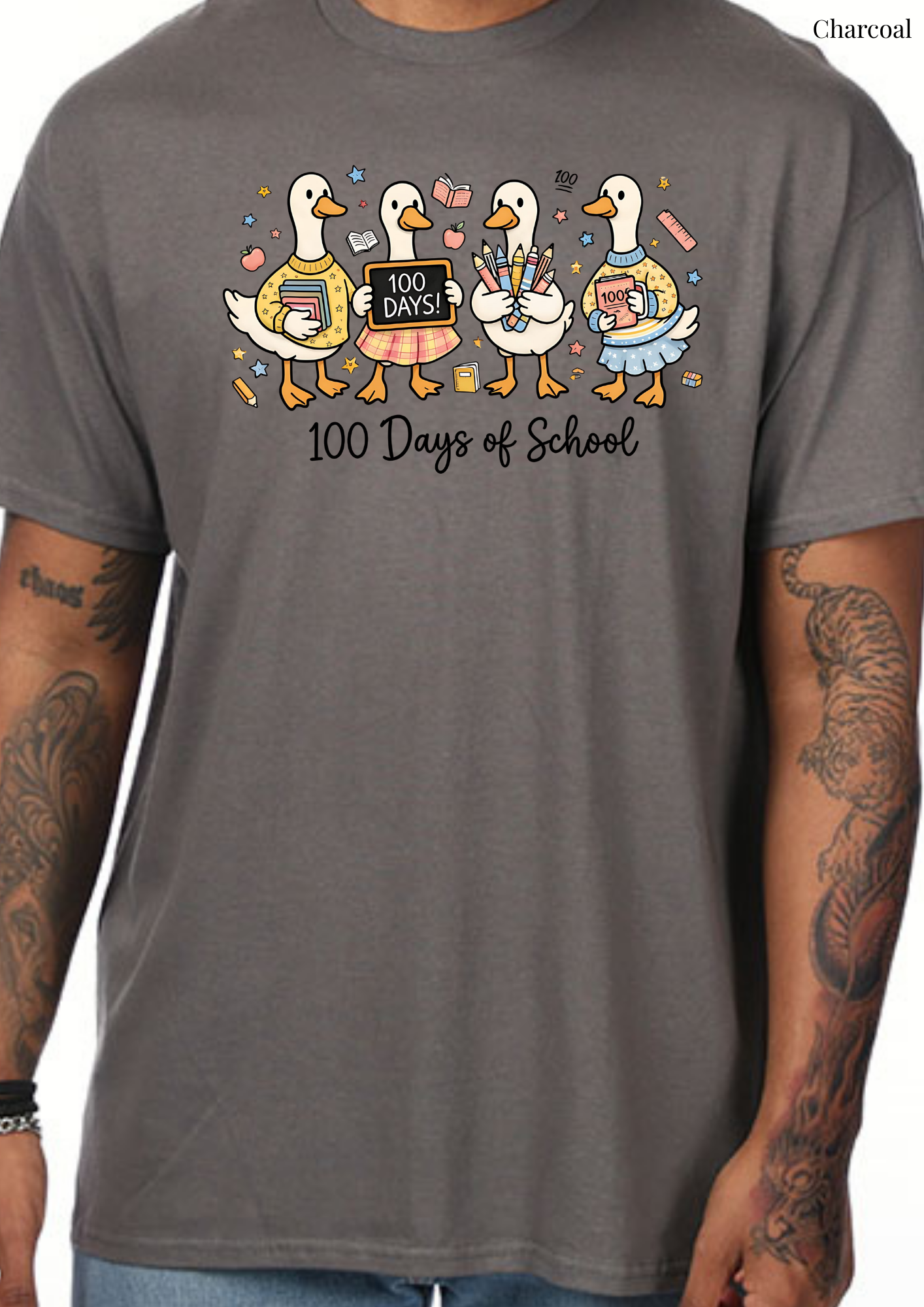 100 Days of School Ducks T-Shirt | Teacher & Student Shirt | Back to School Tee | Gildan Softstyle Adult Tee