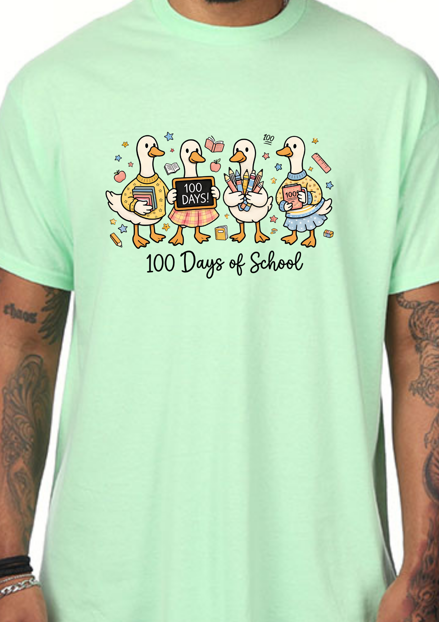 100 Days of School Ducks T-Shirt | Teacher & Student Shirt | Back to School Tee | Gildan Softstyle Adult Tee
