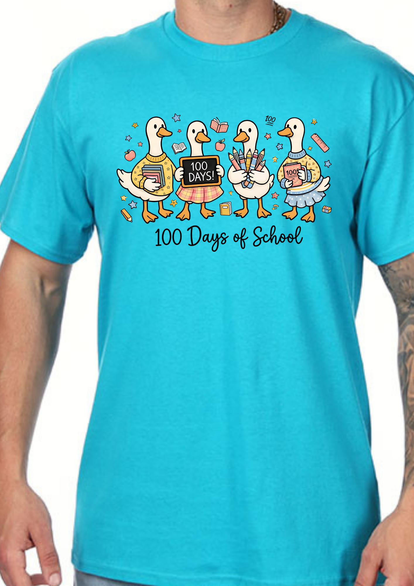 100 Days of School Ducks T-Shirt | Teacher & Student Shirt | Back to School Tee | Gildan Softstyle Adult Tee
