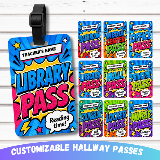 Personalized Teacher Hall Pass | Custom Classroom Passes | Bathroom, Library, Nurse, Office & School Passes