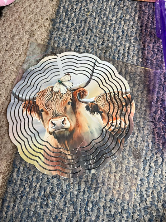Highland Cow and Calf Wind Spinner