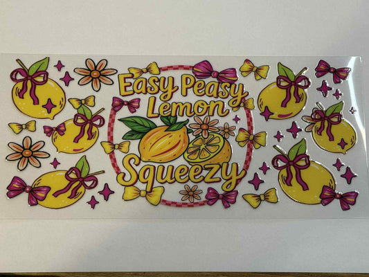 Decorative sticker sheet with lemons, flowers, and text on a white background
