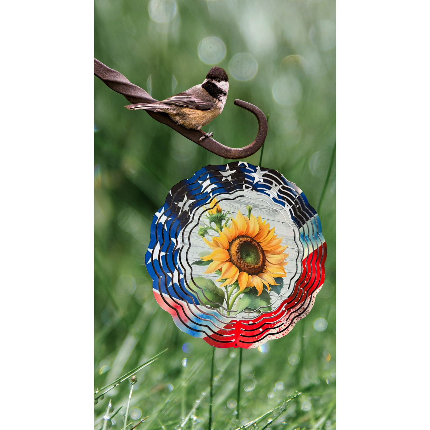 Sunflower and American Flag Wind Spinner