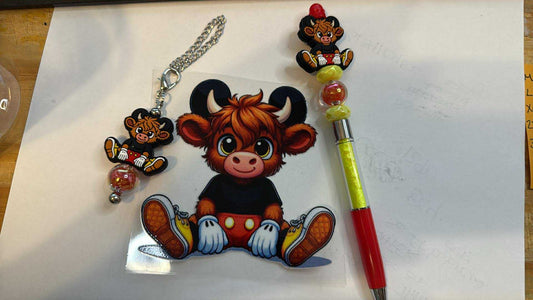 Highland Cow Mouse 16oz Tumbler set With matching Straw charm and Pen