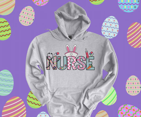 Easter Nurse Hoodie – Gildan G185 Sweatshirt, Cute Bunny Nurse Gift, Spring Nursing Apparel, RN Easter Sweatshirt, Unisex Pullover
