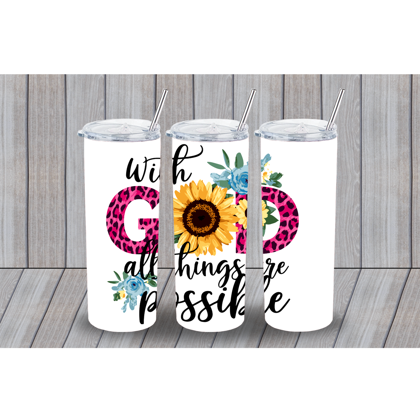 20 oz Tumbler With God All Things Are Possible Personalized Floral Name Tumbler | Custom Gift for Mom | Birthday Gift | Personalized Cup